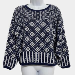 OBJECTIVES Vintage Navy White Fair Isle Knit Sweater Size M Medium